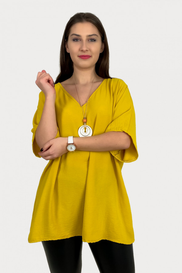 MEGA oversize bluzka tunika w kolorze żółtym z naszyjnikiem Wera 3