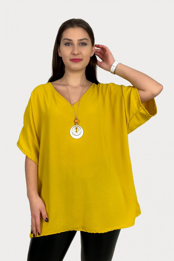 MEGA oversize bluzka tunika w kolorze żółtym z naszyjnikiem Wera 1