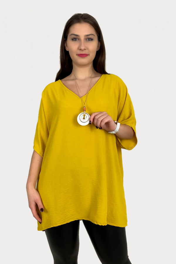 MEGA oversize bluzka tunika w kolorze żółtym z naszyjnikiem Wera 4