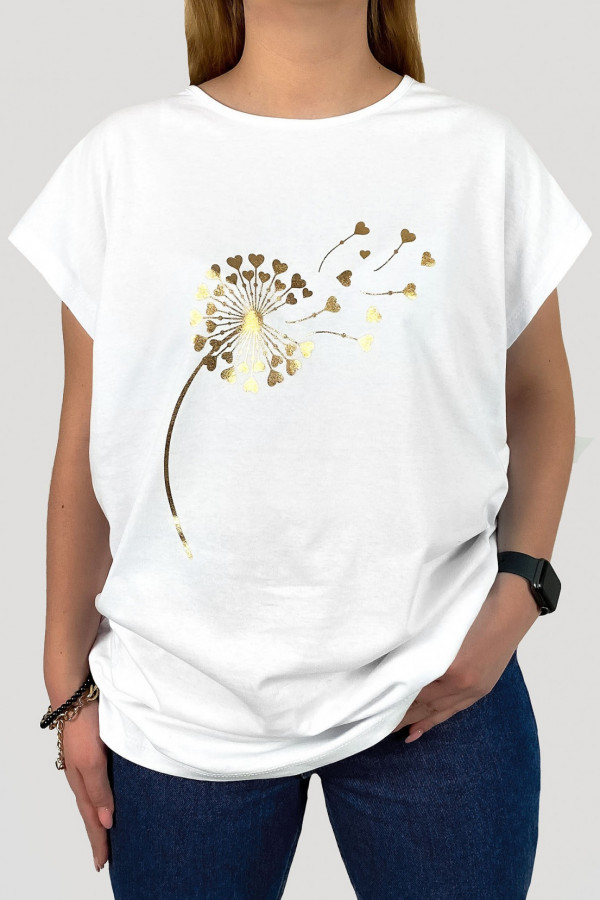 T-shirt plus size koszulka damska w kolorze białym złoty dmuchawiec soft
