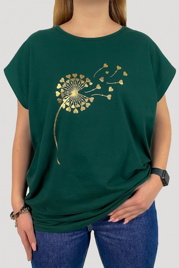 T-shirt plus size koszulka damska w kolorze zielonym złoty dmuchawiec soft