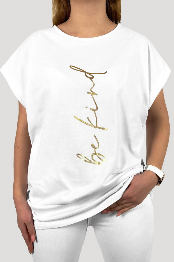 T-shirt plus size koszulka damska w kolorze białym złoty print be find