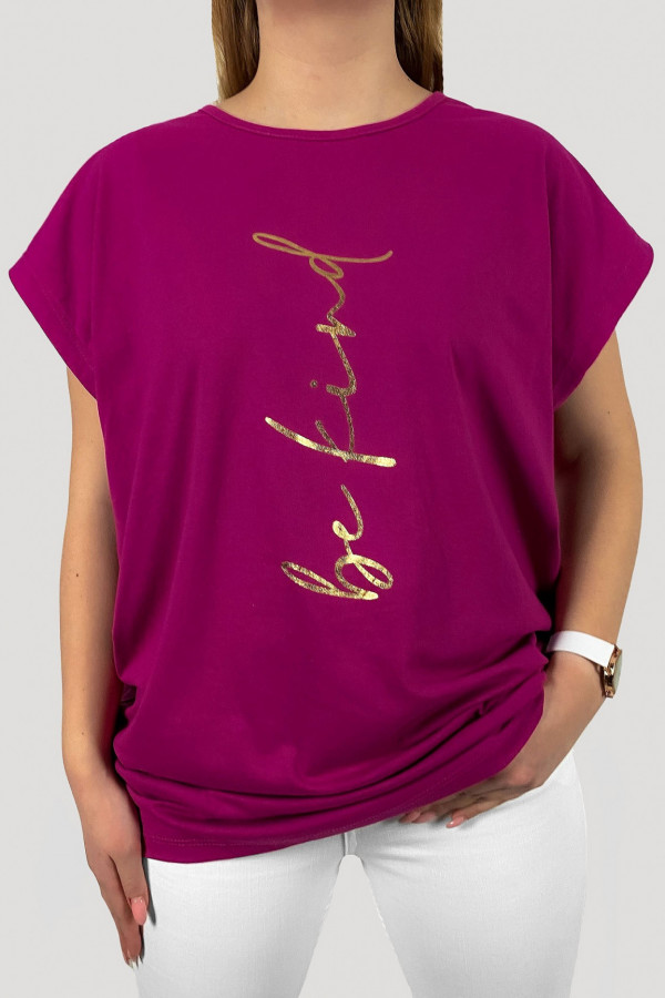 T-shirt plus size koszulka damska w kolorze fuksji złoty print be find