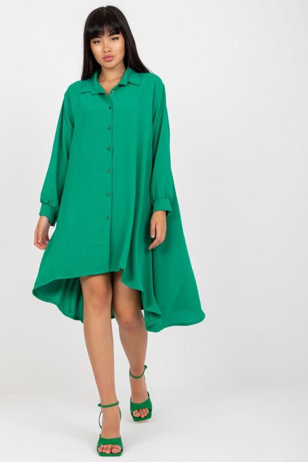 Luźna koszula tunika w kolorze zielonym sukienka dłuższy tył guziki Lilly 1