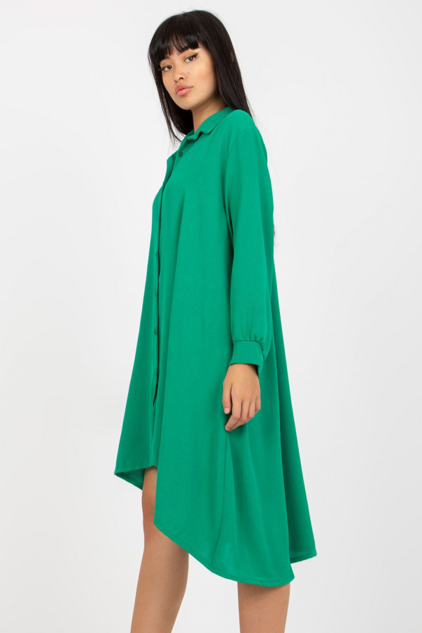 Luźna koszula tunika w kolorze zielonym sukienka dłuższy tył guziki Lilly 7