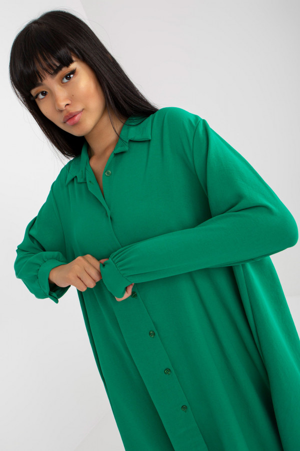 Luźna koszula tunika w kolorze zielonym sukienka dłuższy tył guziki Lilly 8