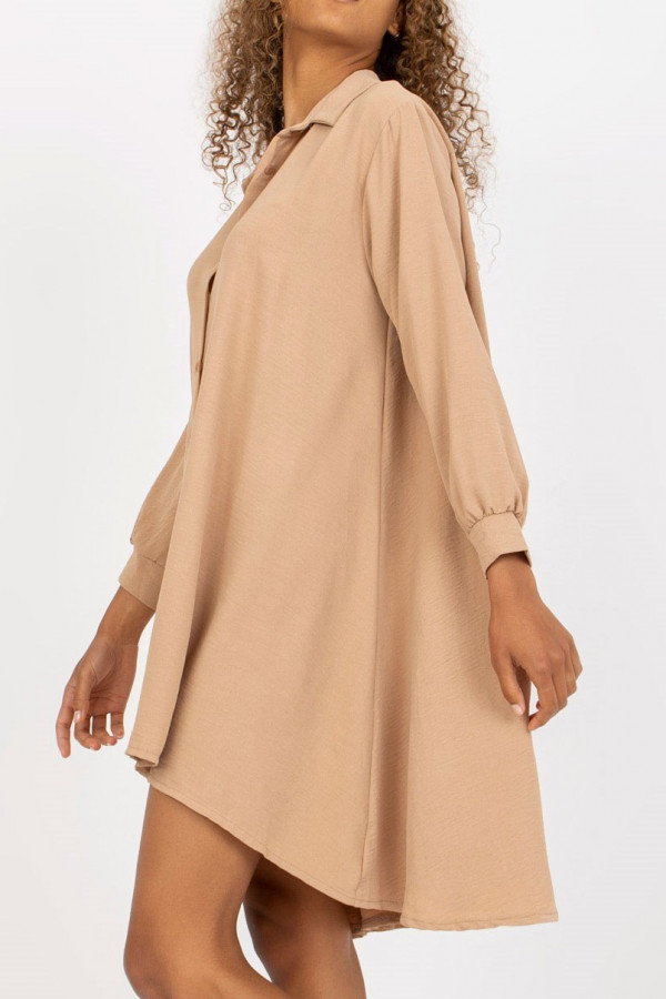 Luźna koszula tunika w kolorze camelowym sukienka dłuższy tył guziki Lilly