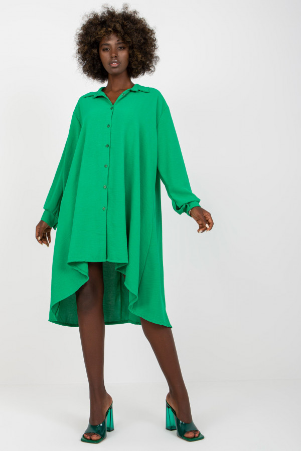 Luźna koszula tunika w kolorze jasno zielonym sukienka dłuższy tył guziki Lilly 3