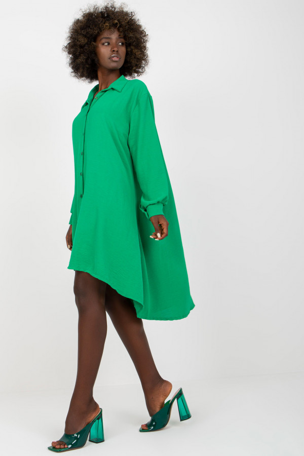 Luźna koszula tunika w kolorze jasno zielonym sukienka dłuższy tył guziki Lilly 2