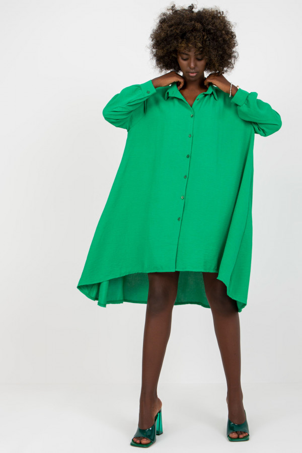 Luźna koszula tunika w kolorze jasno zielonym sukienka dłuższy tył guziki Lilly 1