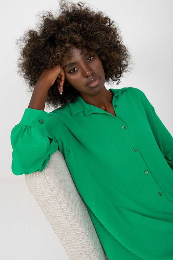 Luźna koszula tunika w kolorze jasno zielonym sukienka dłuższy tył guziki Lilly 5