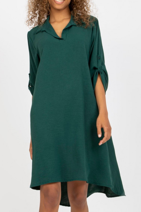 Koszula tunika w kolorze zielonym sukienka z dłuższym tyłem podpinany rękaw Kloe