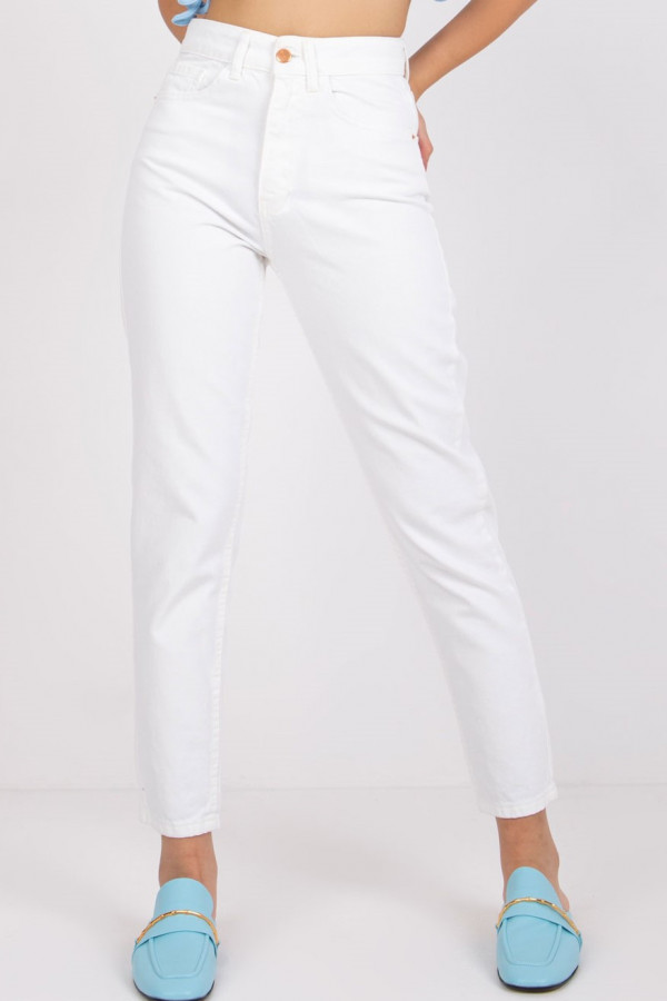 Spodnie damskie jeansy w kolorze białym z wysokim stanem