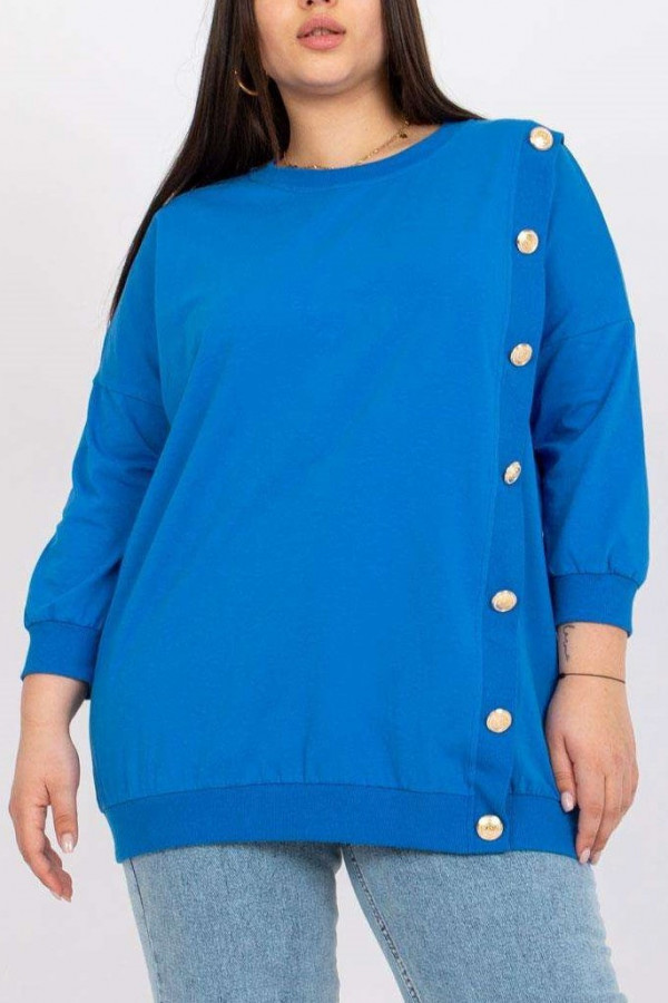 Bluza damska plus size w kolorze niebieskim złote guziki Julieta