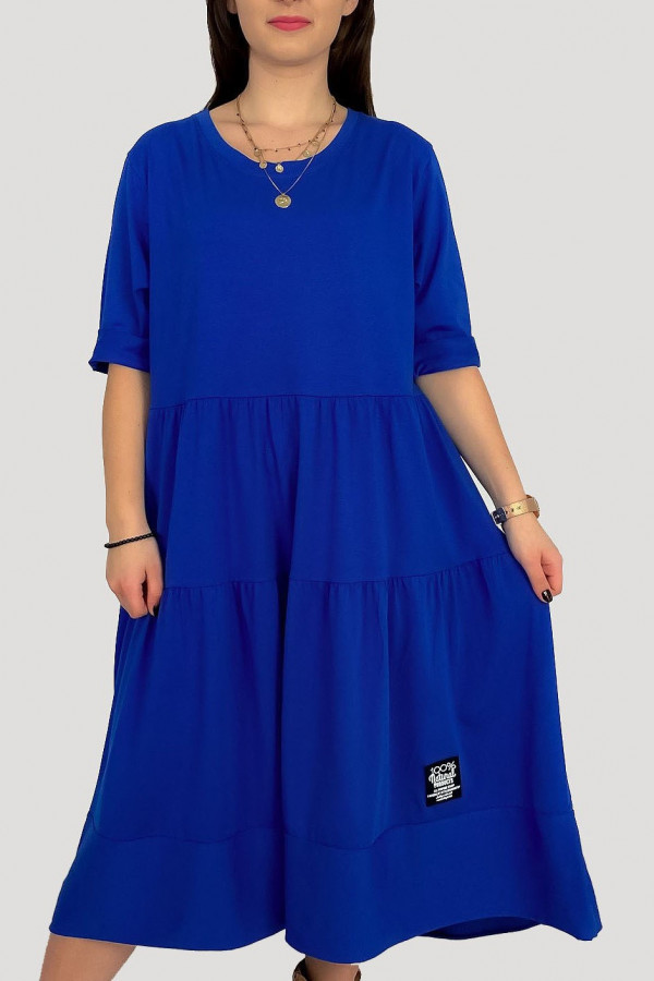 Sukienka plus size w kolorze kobaltowym z 3/4 rękawem falbany Buzz
