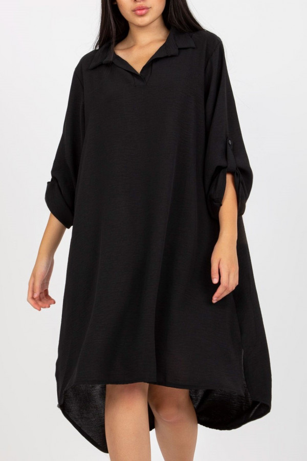 Koszula tunika w kolorze czarnym sukienka z dłuższym tyłem podpinany rękaw Kloe
