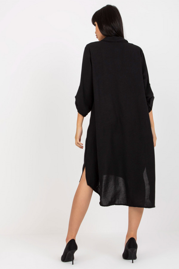 Koszula tunika w kolorze czarnym sukienka z dłuższym tyłem podpinany rękaw Kloe 2