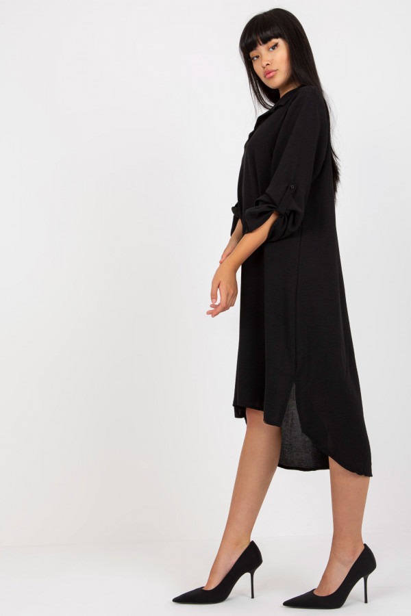 Koszula tunika w kolorze czarnym sukienka z dłuższym tyłem podpinany rękaw Kloe 4