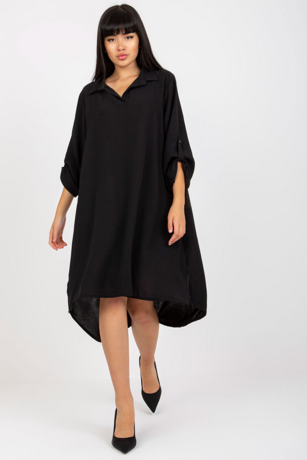 Koszula tunika w kolorze czarnym sukienka z dłuższym tyłem podpinany rękaw Kloe 1