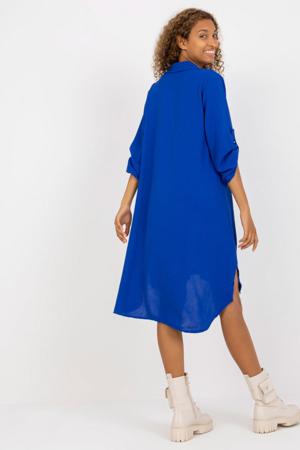 Koszula tunika w kolorze kobaltowym sukienka z dłuższym tyłem podpinany rękaw Kloe 3