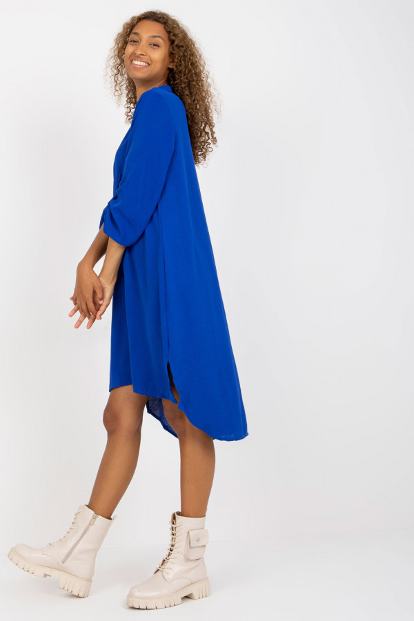 Koszula tunika w kolorze kobaltowym sukienka z dłuższym tyłem podpinany rękaw Kloe 2