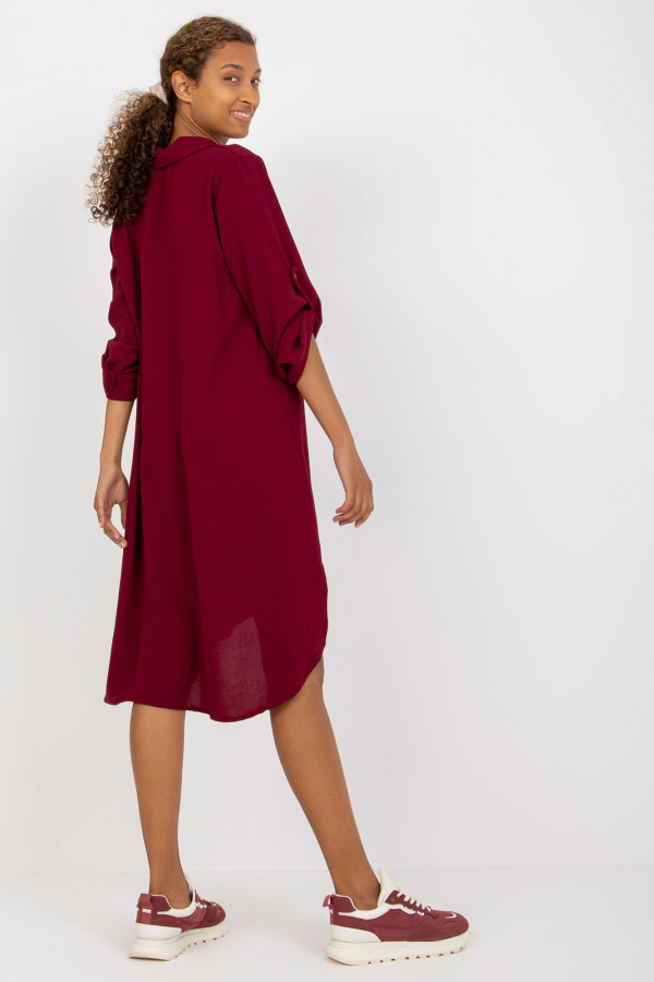 Koszula tunika w kolorze bordowym sukienka z dłuższym tyłem podpinany rękaw Kloe 3