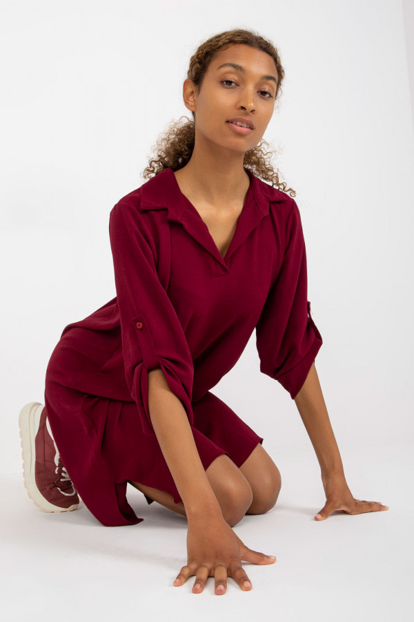 Koszula tunika w kolorze bordowym sukienka z dłuższym tyłem podpinany rękaw Kloe 2