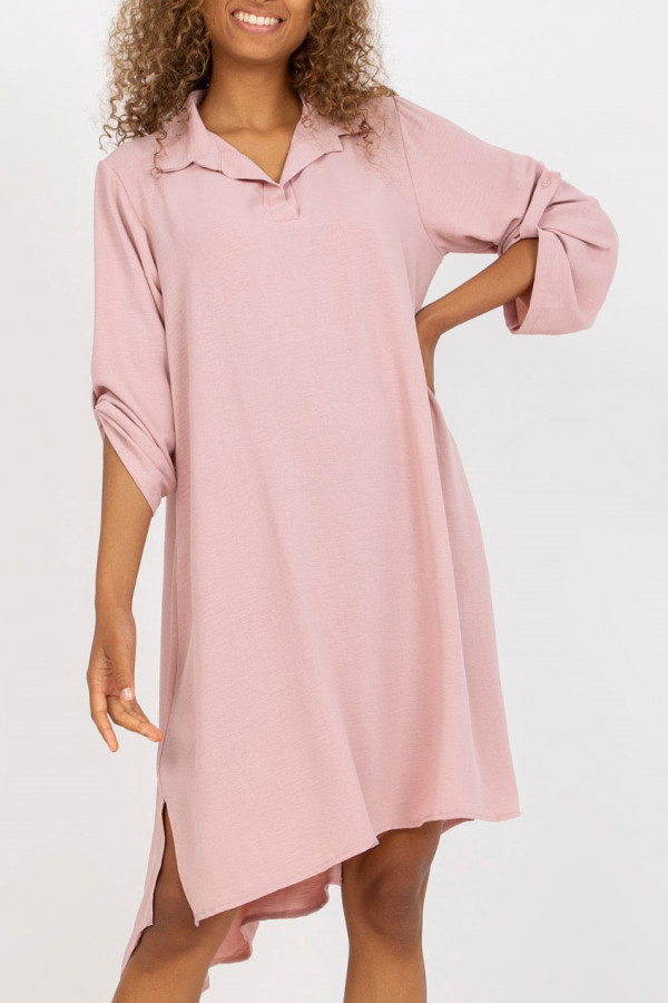 Koszula tunika w kolorze pudrowym sukienka z dłuższym tyłem podpinany rękaw Kloe