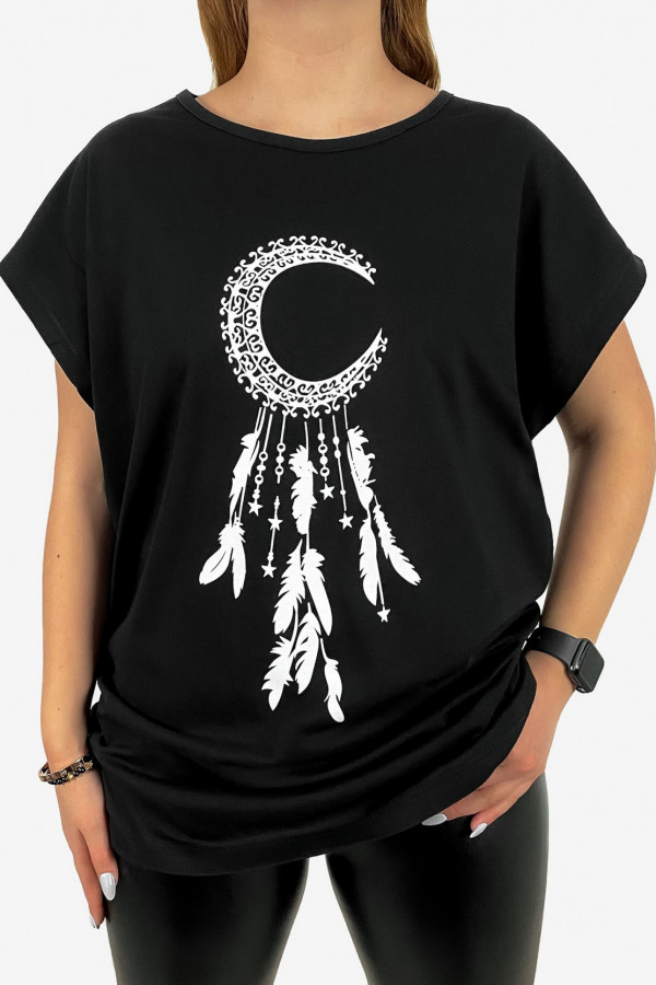 T-shirt plus size koszulka damska w kolorze czarnym boho łapacz snów księżyc