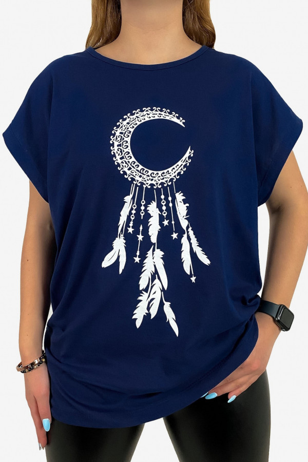 T-shirt plus size koszulka damska w kolorze granatowym boho łapacz snów księżyc