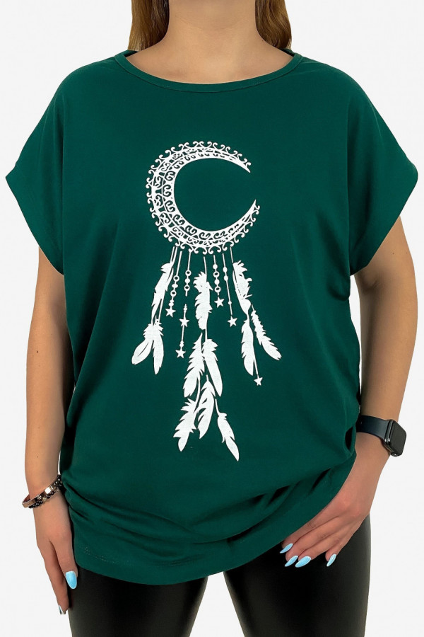 T-shirt plus size koszulka damska w kolorze zielonym boho łapacz snów księżyc