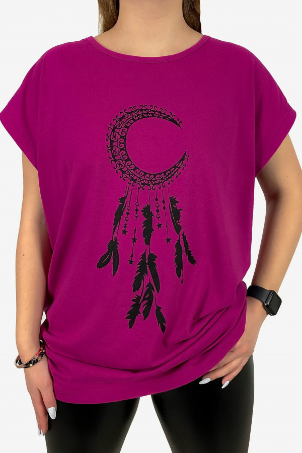 T-shirt plus size koszulka damska w kolorze fuksji boho łapacz snów księżyc