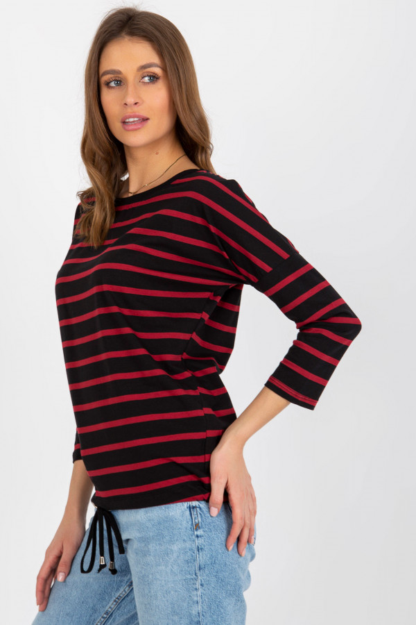 Bluzka damska w kolorze czarno czerwonym z rękawem 3/4 wiązana Stripes 4