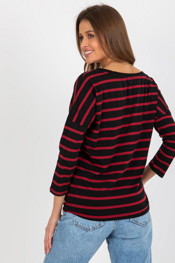 Bluzka damska w kolorze czarno czerwonym z rękawem 3/4 wiązana Stripes 2