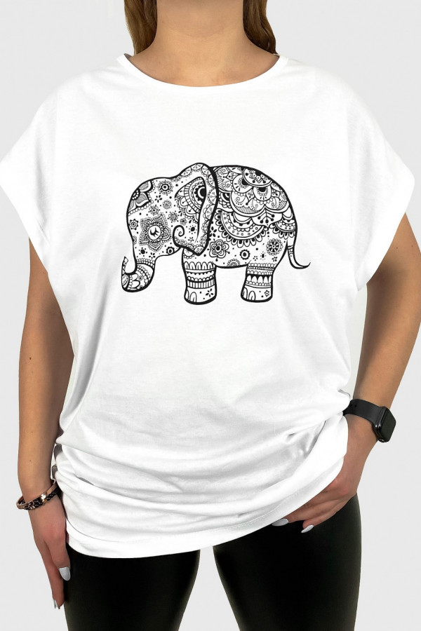 T-shirt plus size w kolorze białym koszulka wzór elephant słoń