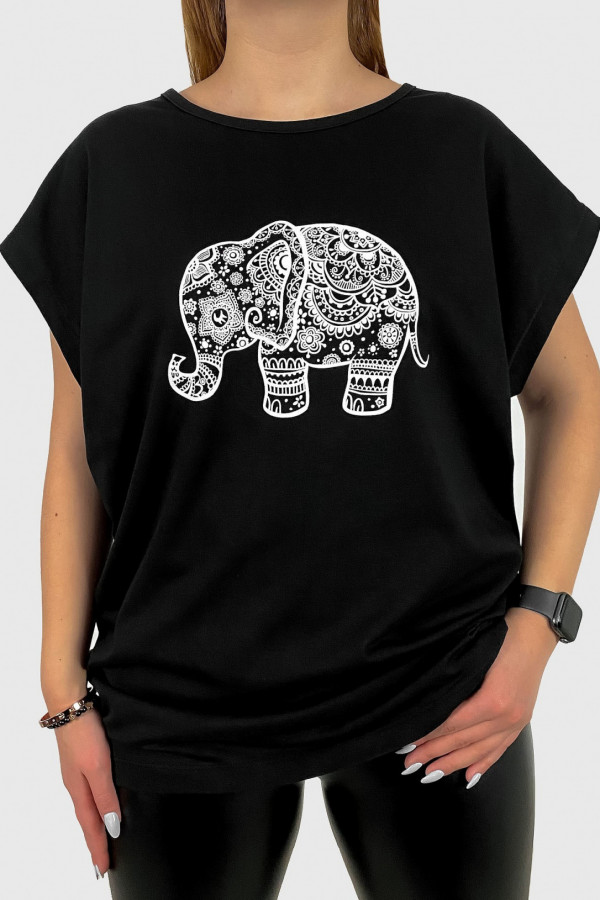 T-shirt plus size w kolorze czarnym koszulka wzór elephant słoń