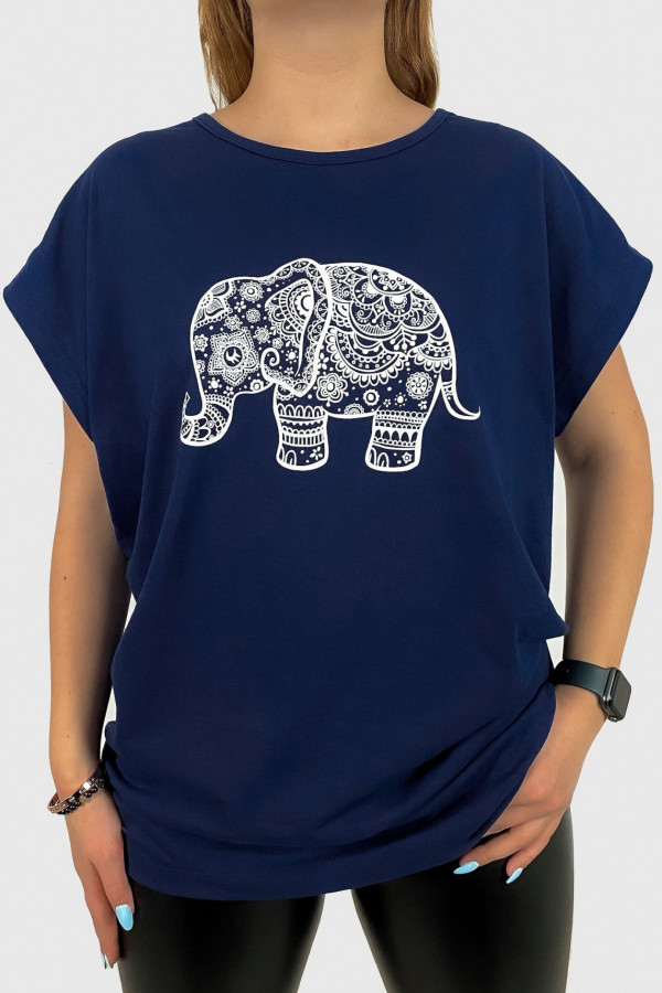 T-shirt plus size w kolorze granatowym koszulka wzór elephant słoń