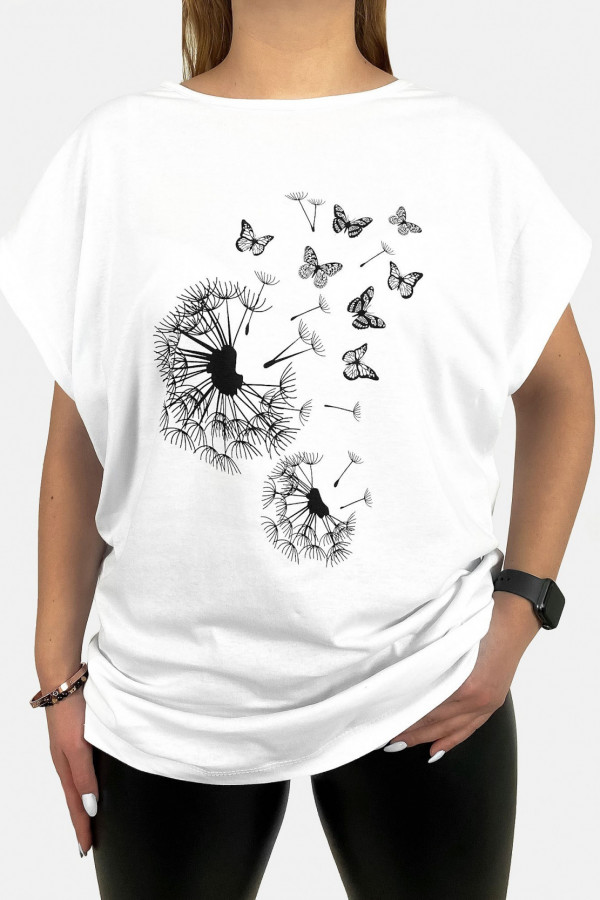 T-shirt plus size w kolorze białym koszulka print dmuchawce motyle