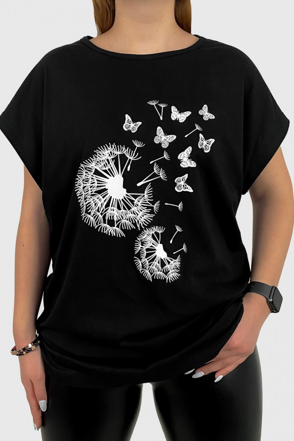 T-shirt plus size w kolorze czarnym koszulka print dmuchawce motyle