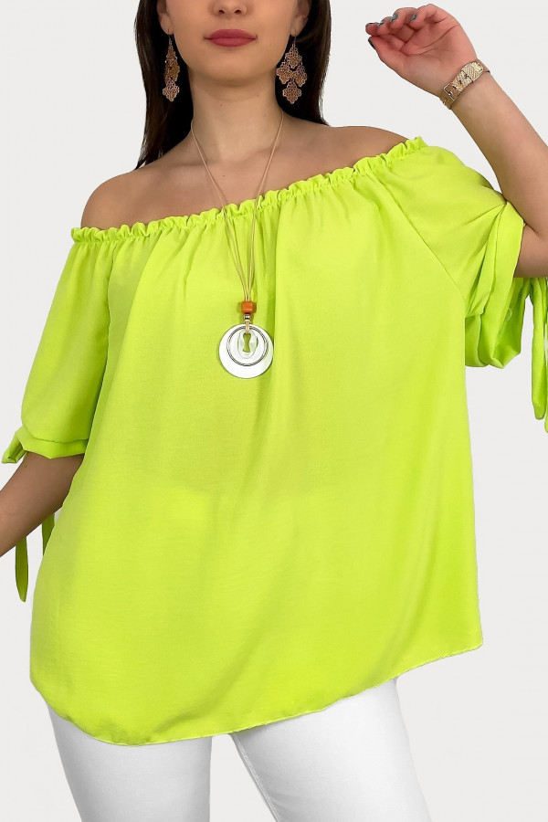 Kobieca bluzka plus size hiszpanka w kolorze limonkowym z naszyjnikiem Carmen
