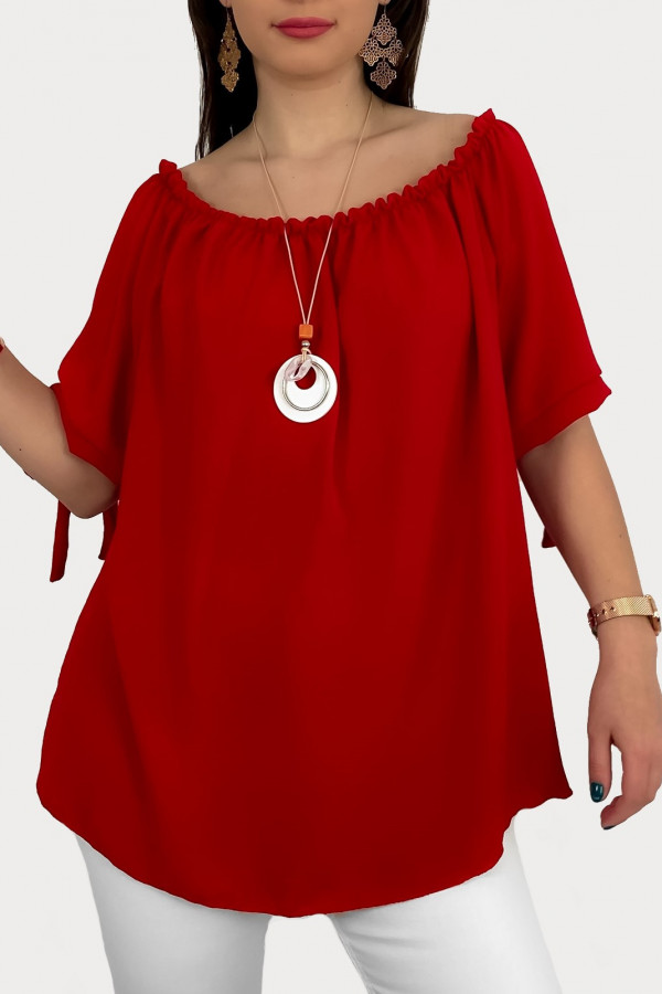 Kobieca bluzka plus size hiszpanka w kolorze czerwonym z naszyjnikiem Carmen