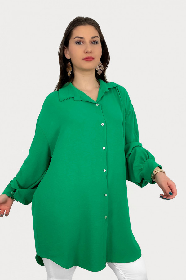 Duża koszula plus size tunika w kolorze zielonym oversize guziki Elune 1