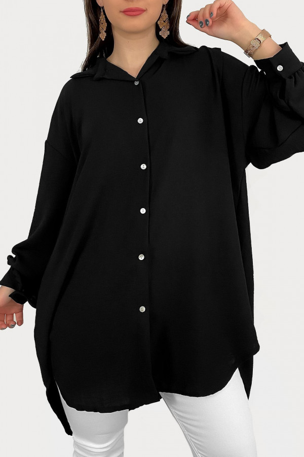 Duża koszula plus size tunika w kolorze czarnym oversize guziki Elune