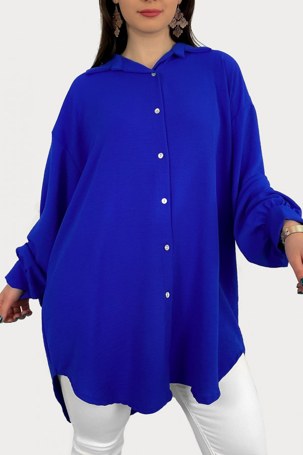 Duża koszula plus size tunika w kolorze kobaltowym oversize guziki Elune