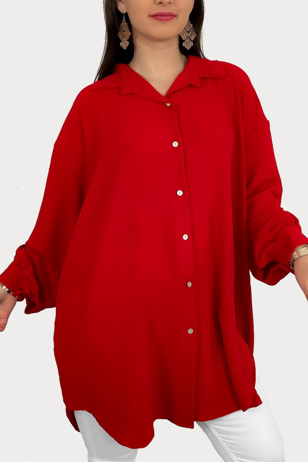 Duża koszula plus size tunika w kolorze czerwonym oversize guziki Elune