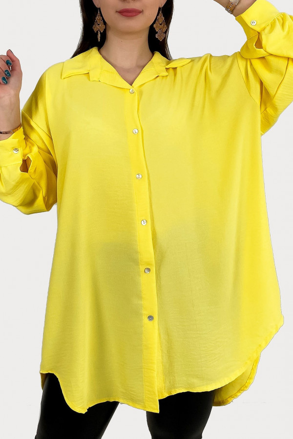 Duża koszula plus size tunika w kolorze żółtym oversize guziki Elune