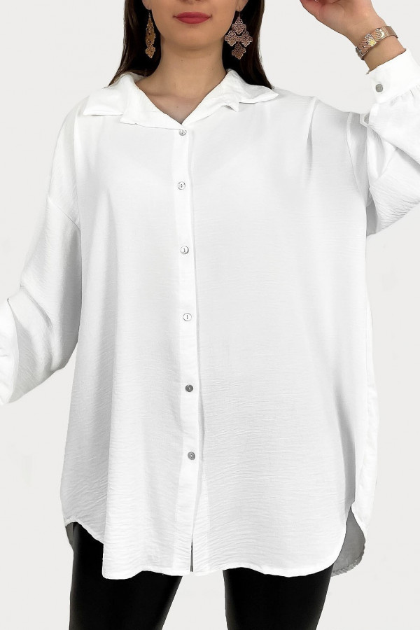 Duża koszula plus size tunika w kolorze białym oversize guziki Elune