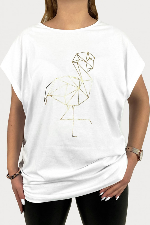 T-shirt plus size W DRUGIM GATUNKU w kolorze białym koszulka złoty flaming