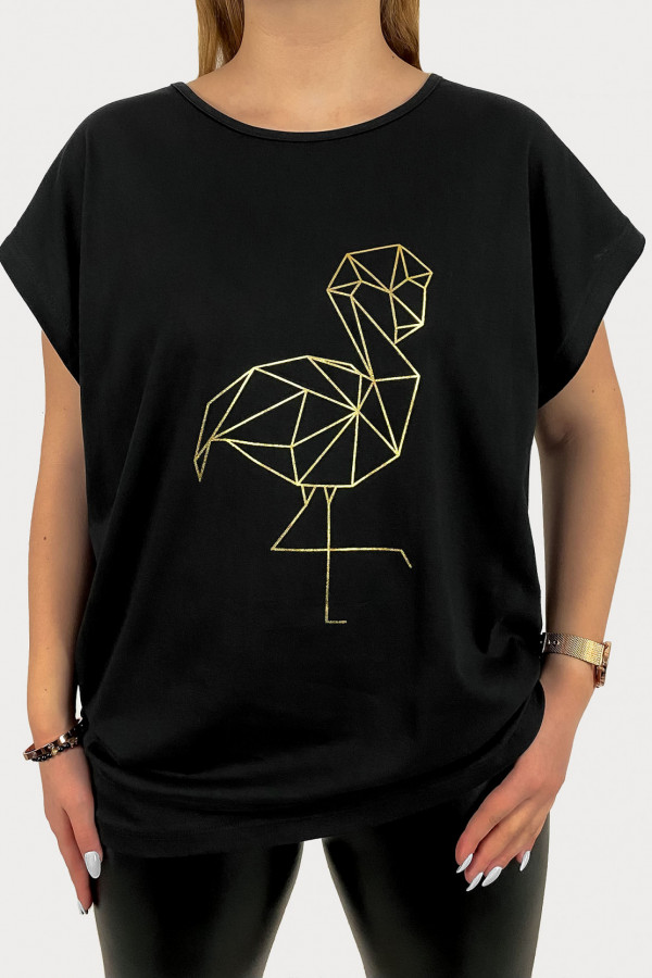 T-shirt plus size w kolorze czarnym koszulka złoty flaming