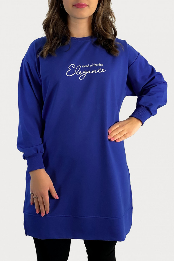 Długa bluza dresowa tunika damska long w kolorze kobaltowym mood of the day